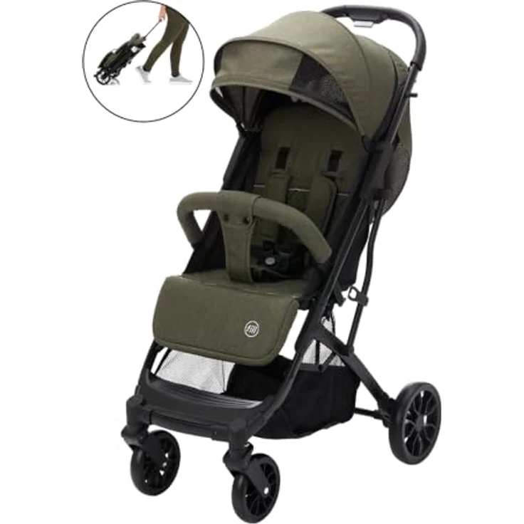Fillikid Kinder-Buggy Styler Elite, oliv melange - Kompakter Sportwagen mit ausziehbarem Trolleygriff und großem Korb – Bild 2