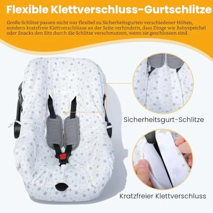 Orzbow Sommerbezug für Babyschale, Universal Schutzbezug aus 100% Baumwolle, atmungsaktiv und maschinenwaschbar, für Maxi Cosi, CabrioFix, Pebble, Weiß Sterne – Bild 2