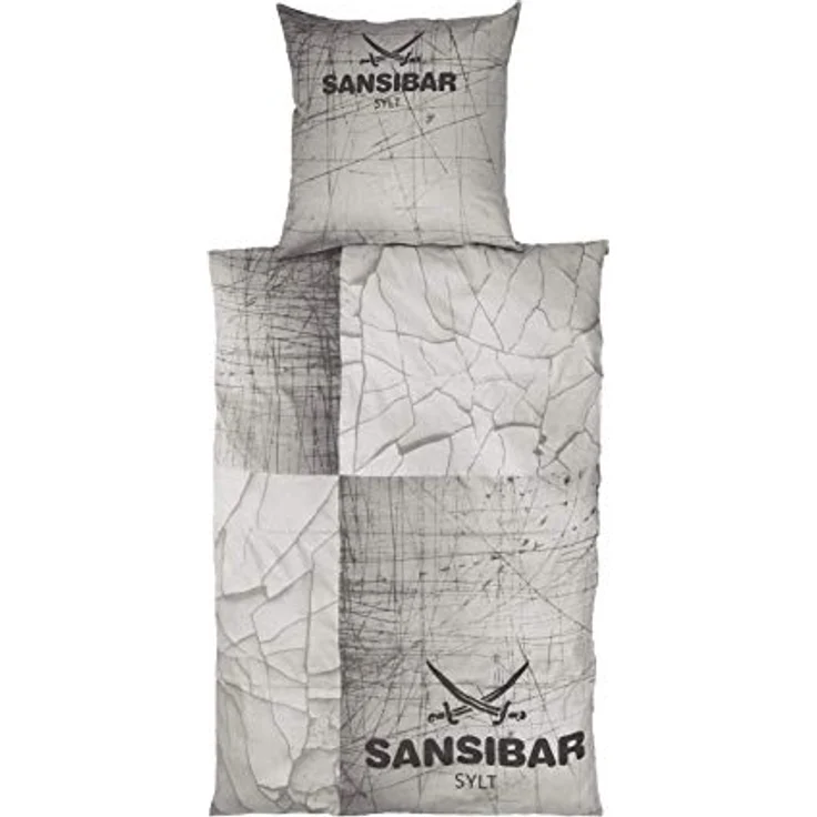 Sansibar Satin Wendebettwäsche 2 teilig Taupe/Grau - mit großem SANSIBAR SYLT Säbel Logo, Reißverschluss, 100% Baumwolle, Digitaldruck, geprüft nach OEKO TEX STANDARD 100