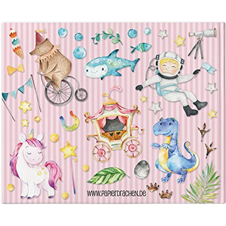 Papierdrachen Hochwertiges Freundebuch für Kinder - Kindergartenfreunde - Rosa - Poesiealbum mit Meerjungfrau, Prinzessin & Dinos - für 27 Freunde - buntes kindgerechtes Design – Bild 3