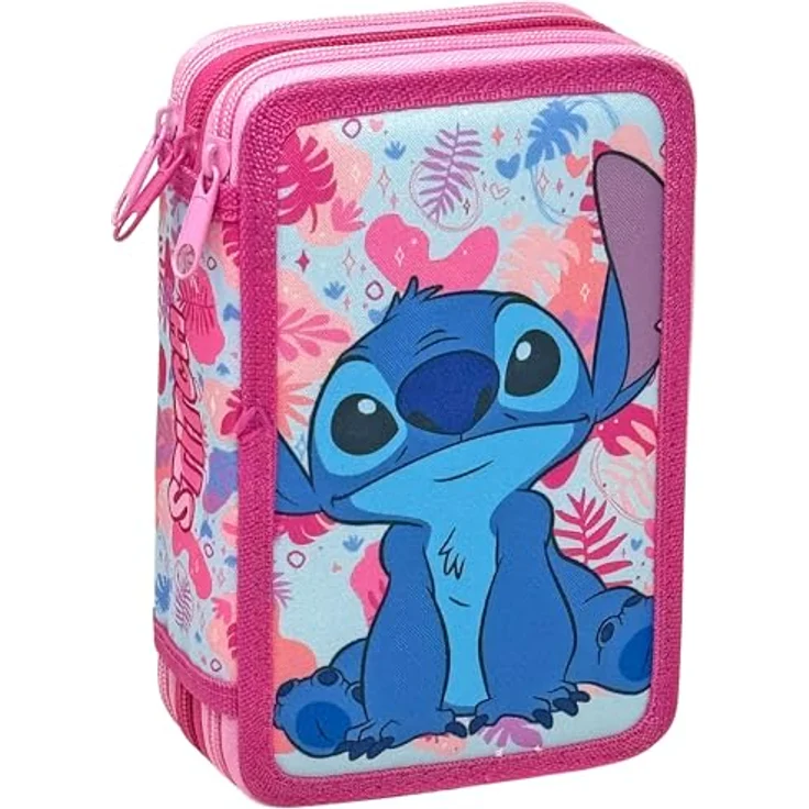 Disney Lilo & Stitch Wave Federmäppchen, 3-stöckig gefüllt mit Bunt-, Filzstiften und Zubehör, fröhliches Design – Bild 1