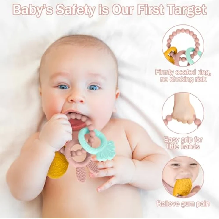 CLDY Silikon-Osterei/Karotte/Hasen-Kombination, Baby-Beißring und Zahnungshandschuh, lebensmittelecht, ab 3 Monaten, leicht zu reinigen – Bild 2