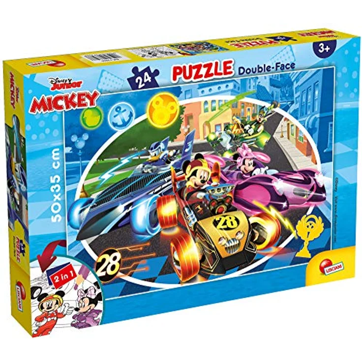 Lisciani DISNEY Mickey Mouse Puzzle Double Face 2 in 1 mit Malrückseite, 24 Teile, 50 x 35 cm, fördert Logik und Geschicklichkeit für Kinder ab 3 Jahren – Bild 1