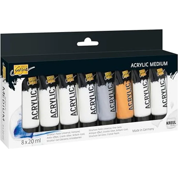 KREUL SOLO Goya Acrylic Medium, 8 Struktur-Pasten in 20 ml Tuben, Starter-Set für dreidimensionale Kunstprojekte