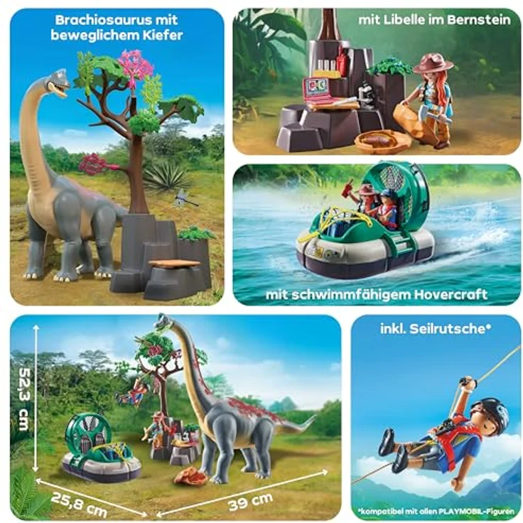 PLAYMOBIL 71819 Brachiosaurus-Begegnung, Spielset mit Hovercraft und Zipline-Forscher – Bild 4