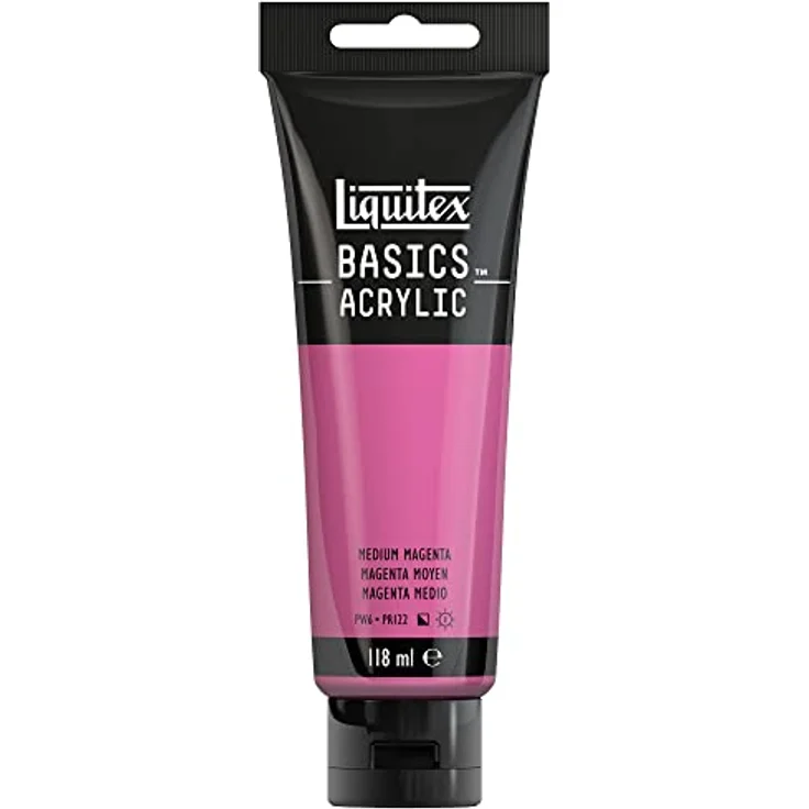 Liquitex Basics Acrylfarbe Mittelmagenta, 118ml Tube, lichtecht, monopigmentiert, mittlere Viskosität, seidenglänzend, Archivqualität – Bild 1