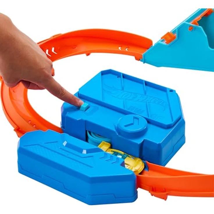 Hot Wheels Deluxe Streckenset JDB49, motorisierter Beschleuniger, 1:64 Maßstab, Track-Schnellstecksystem, individuelle Bauvarianten, Sprung-Strecke – Bild 3