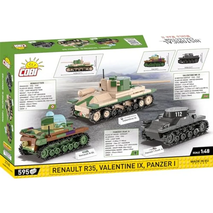 Cobi 2740 EXECUTIVE Museum Set - PAZER I, Valentine IX, Renault R35, 1:48 Modelle historischer Panzer, 595 hochwertige Elemente – Bild 3