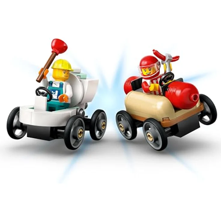 LEGO City 60460 Keine Limits: Seifenkistenrennen mit Rampe Bausatz, inklusive 2 Seifenkisten (Hotdog und Toilette) und 4 Minifiguren, Mehrfarbig – Bild 5