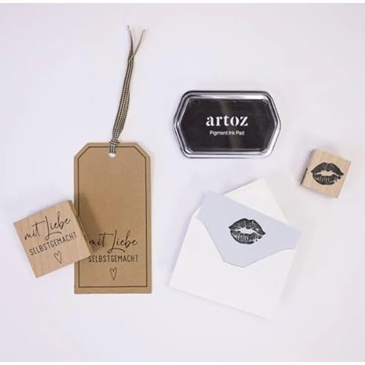 Artoz Stempel – Holzstempel – „Mit Liebe selbstgemacht groß“ – 60 x 60 mm – Motivstempel zum Kartenbasteln für Einladungen, Geburtstag, Grüße – Bild 3
