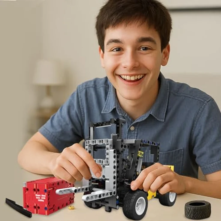 JAMARA CADA Gabelstapler Bricks - Klemmbaustein-Fahrzeug mit 388 Teilen, geeignet für Kinder ab 8 Jahren, inklusive Dekorbogen und verstellbarer Gabel – Bild 5