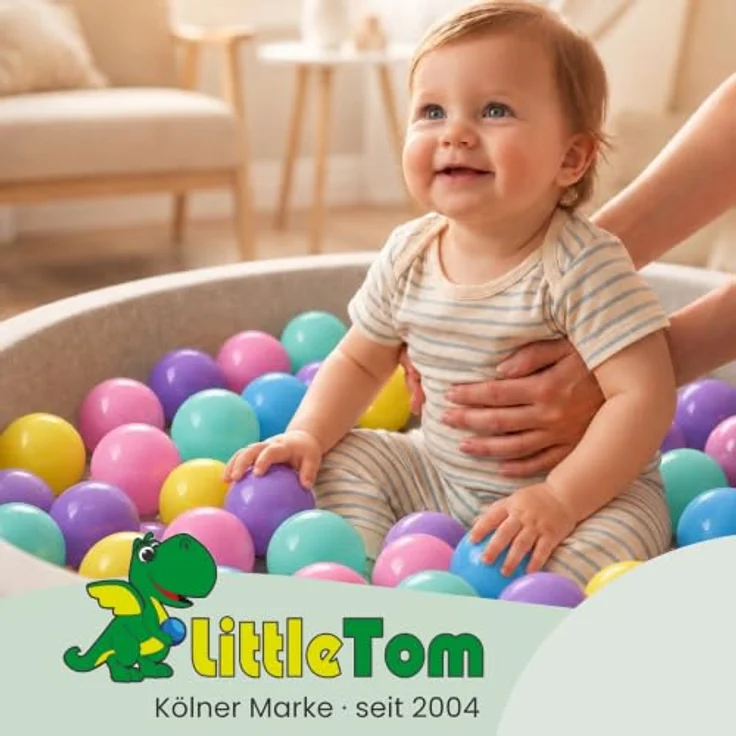 LittleTom Bällebad-Bälle Baby, 100 bunte 7 cm Kunststoffspielbälle für Bällebad, ab 0 Jahren, schadstoffgeprüft, ideal zum Greifen und Spielen – Bild 9