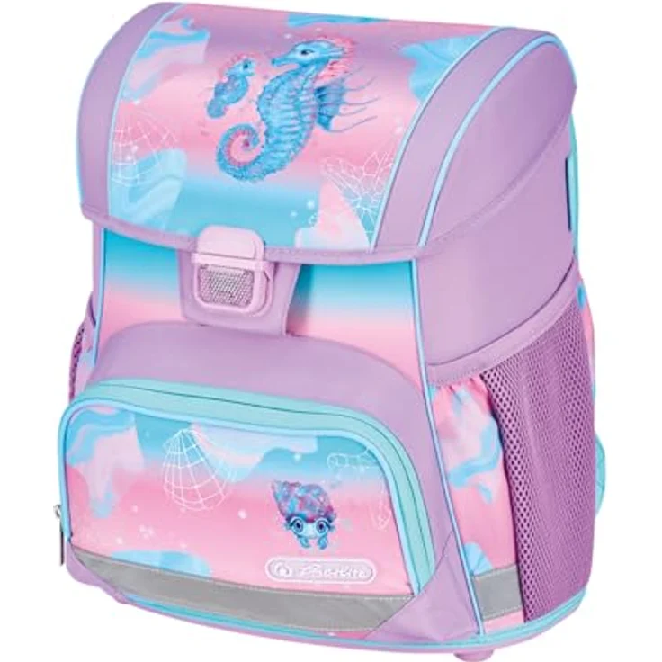 Herlitz Schulranzen Set 4-teilig Loop Ocean Lights Rosa, ergonomischer Tornister für 1. Klasse, leichtgewichtig, inklusive Sportbeutel und Etui, mit Seepferdchen Design – Bild 2