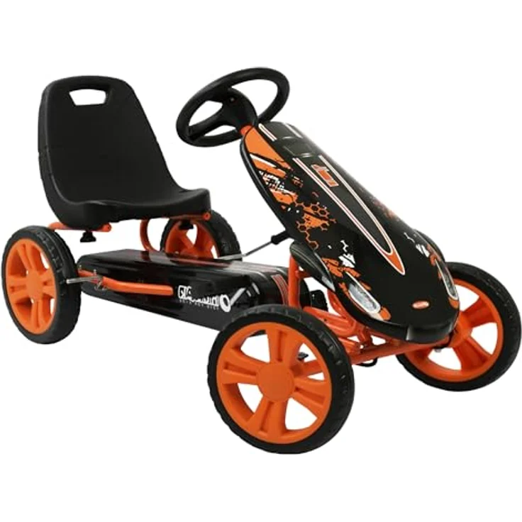 Hauck Gokart & Tretauto Speedster, verstellbarer Schalensitz für 4-8 Jahre, orange, max. 50 kg Belastbarkeit, große Räder für jedes Gelände – Bild 1