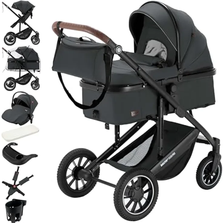 Daliya® FLEXI-PRO M 3-in-1 Kombikinderwagen & Buggy mit i-Size Babyschale, leichter Rahmen, Memory-Knöpfe, großer Einkaufskorb
