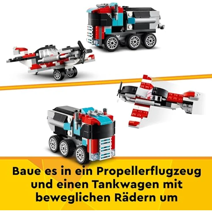 LEGO Creator 3in1 Tieflader mit Hubschrauber, Fahrzeuge-Set mit Helikopter- und LKW-Spielzeug, Flugzeug und Tanklaster, Hot Rod und SUV, Geschenk für 7-jährige Jungs und Mädchen 31146 – Bild 4