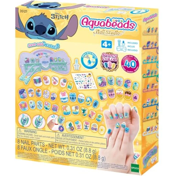 Aquabeads Kreativset Stitch, Nagelstudio mit 40 Fingernägeln in 8 Farben und Wasserapplikator – Bild 1