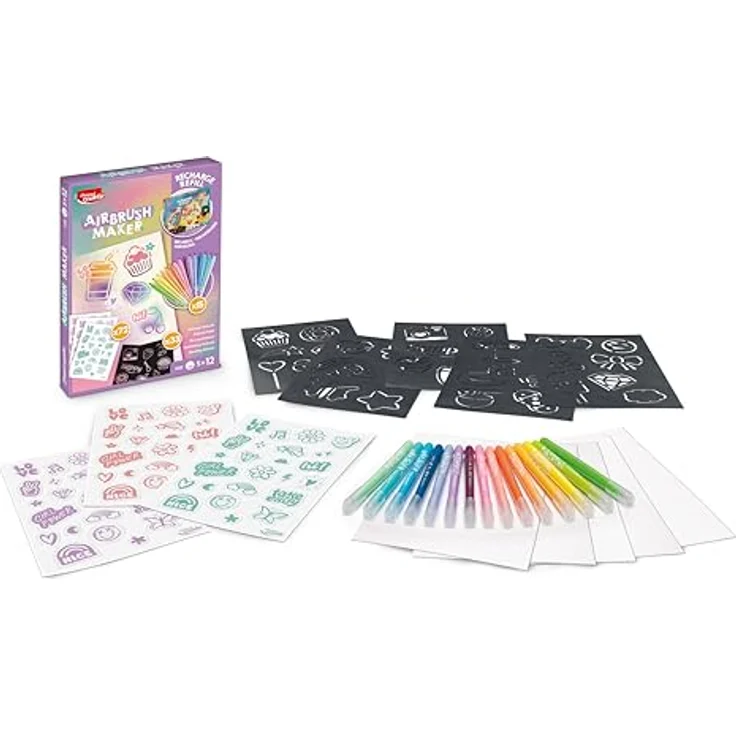 Maped Creativ Airbrush Maker Nachfüll-Set, Pastell Edition mit 15 Filzstiften, 5 Schablonen, 72 Stickern & Papier, Nachfüllset für Airbrush Maker 907080, Kreativset für Kinder ab 5 Jahren – Bild 3