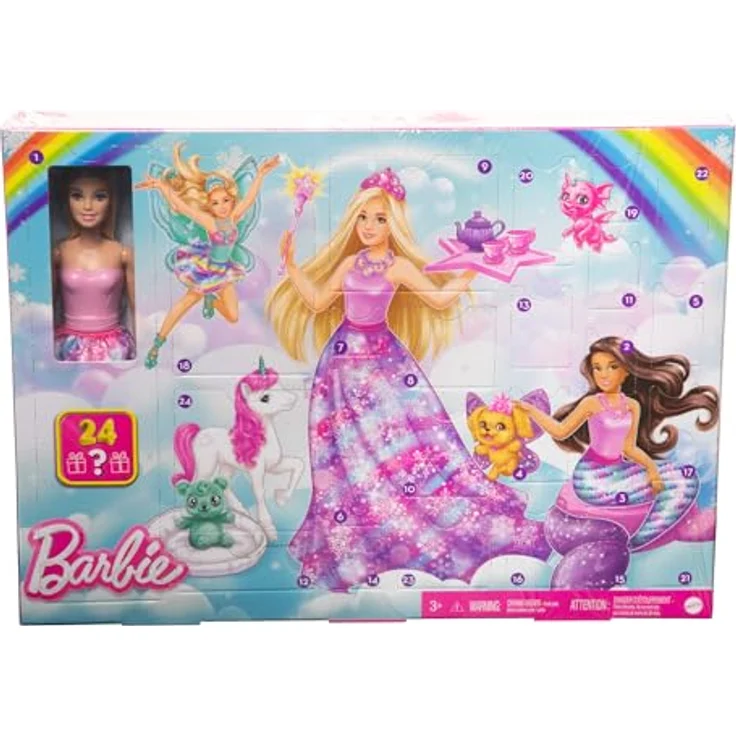 Barbie Dreamtopia Märchen-Adventskalender mit Puppe und 24 Überraschungen wie Haustieren, Moden und Accessoires, HVK26 – Bild 1