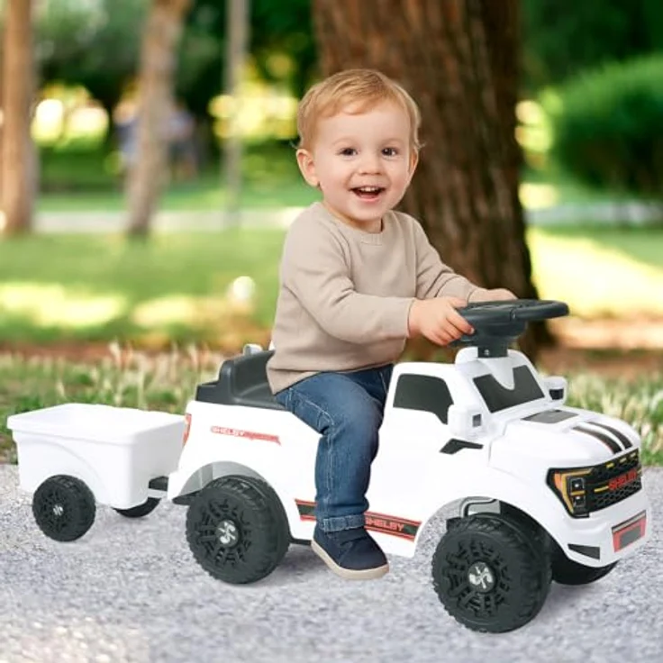 Weiss Rutscher Shelby Ford F-150 Raptor, Kinderfahrzeug mit Anhänger, weiss, ideal für Kleinkinder ab 12 Monaten mit Spielfunktionen – Bild 2