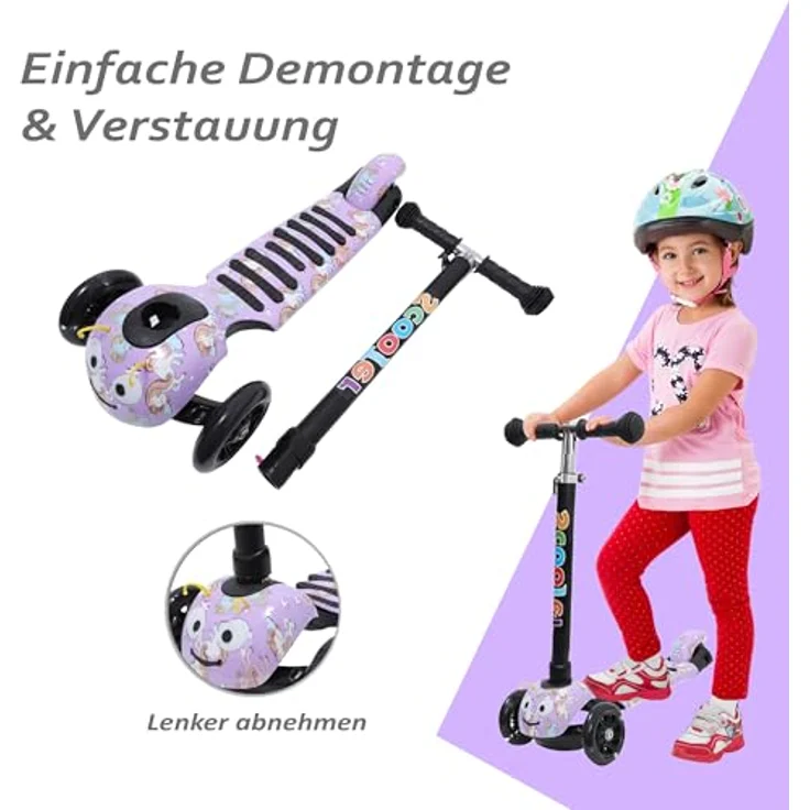 Habib Gruppe Kinderroller 3-Räder, Kinderscooter mit LED-Rädern, Höhenverstellung, rutschfest, max. 50 kg, für Jungen & Mädchen 3-8 Jahre – Bild 2