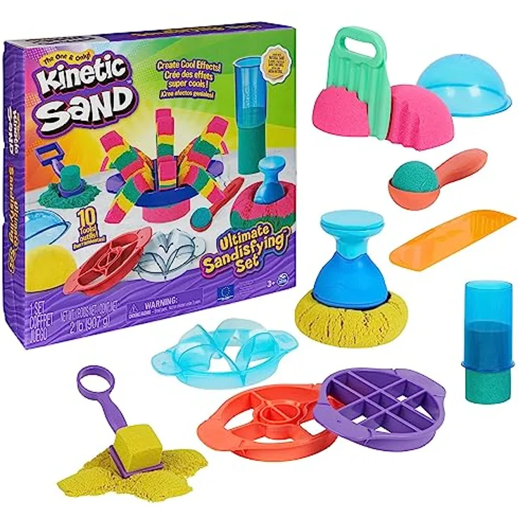 Kinetic Sand Ultimate Sandisfying Set - 907 g original magischer kinetischer Sand aus Schweden in 3 Farben, 10 Werkzeuge zum Formen, Schneiden und Fließen Lassen für Indoor-Sandspielspaß, ab 3 Jahren - Preisvergleich