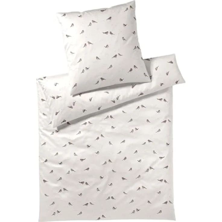Elegante Mako-Satin Bettwäsche Rotkehlchen Natur 135 x 200 cm + 80 x 80 cm, Kinderbettwäsche mit niedlichen Vogelmotiven in Rot – Bild 1