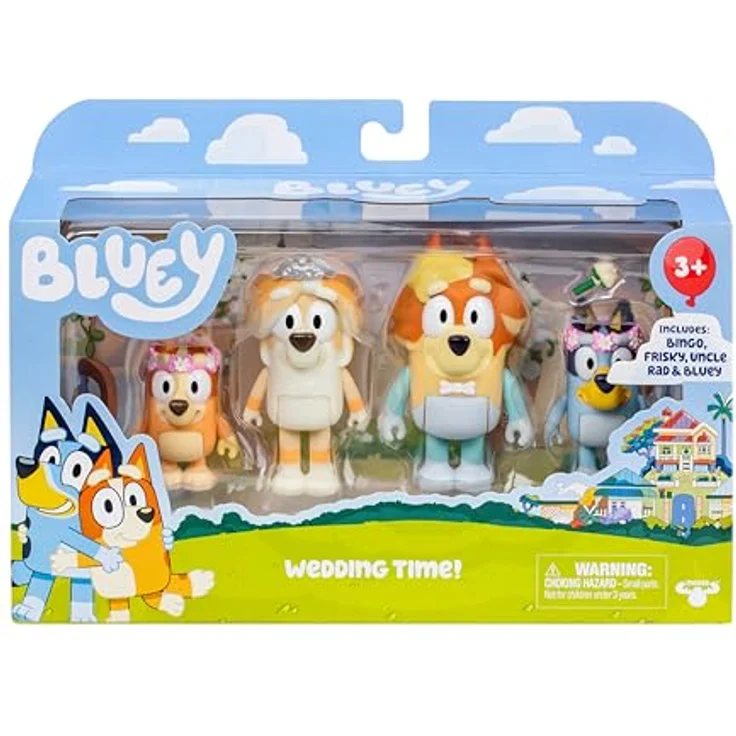 Sonstige Verlage TMT BLUey Uncle's Hochzeit 4er-Pack, Sammelfiguren mit Bluey und Bingo als Blumenmädchen, ab 3 Jahren – Bild 1