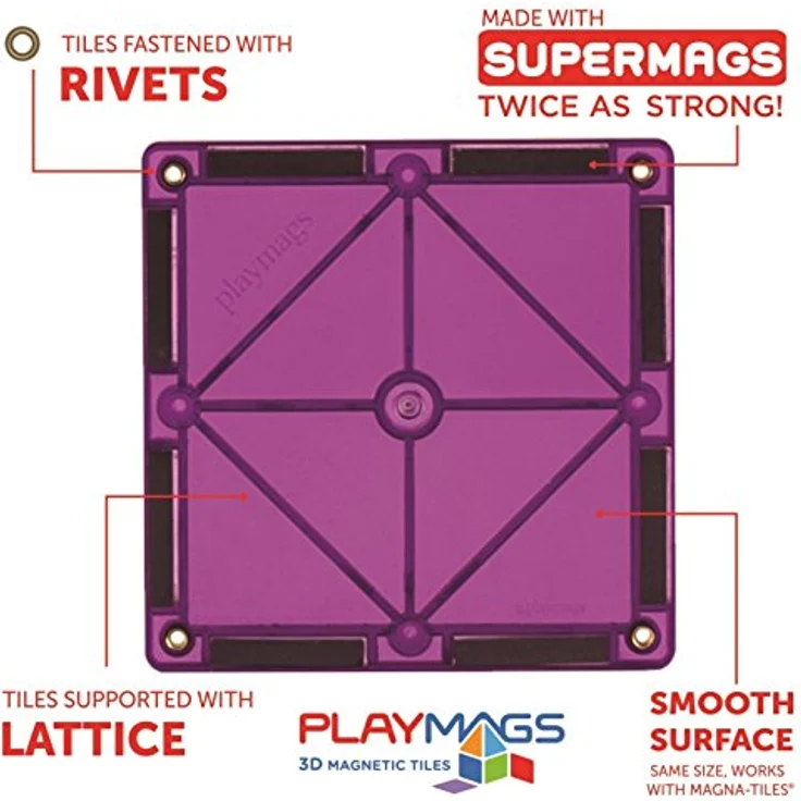 Playmags Starter Kit - 30 Stück Squares Set: Jetzt mit stärkeren Magneten, Robust, Super-Durable Magnetic Fliesen mit Vivid Farben entfernen STEM Spielzeug für Kinder – Bild 3