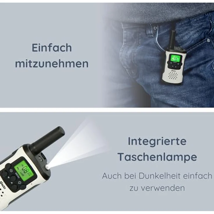 Alecto FR-175 Walkie Talkie für Erwachsene und Kinder - 7km Reichweite - 8 Kanäle - 38 CTTCSS-Codes - VOX - integrierte Taschenlampe - 2,5mm Anschluss - weiß – Bild 3