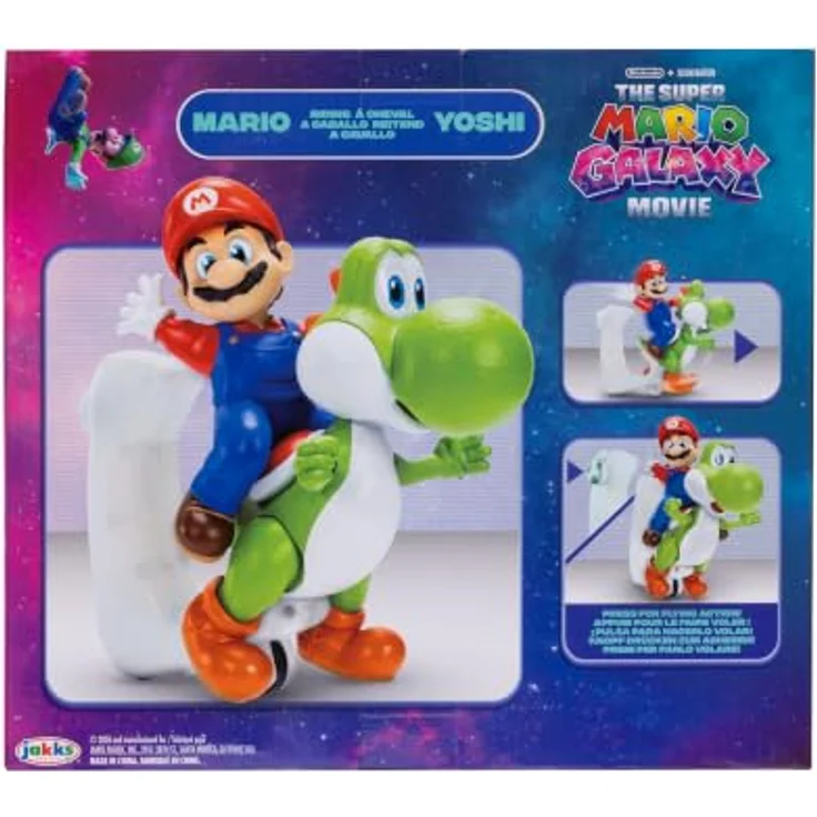 Jakks Pacific Super Mario Galaxy Movie Figur Mario reitet Yoshi, 20 cm Kunststoff, dynamische Flugpose, mehrfarbig, ab 3 Jahren – Bild 8