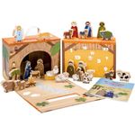 yoamo Adventskalender Spiel-Krippe für Kinder inkl. 24 Holzfiguren, hochwertiger Spielkoffer und Weihnachts-Geschichte - Kiefernvollholz, bunt - Preisvergleich