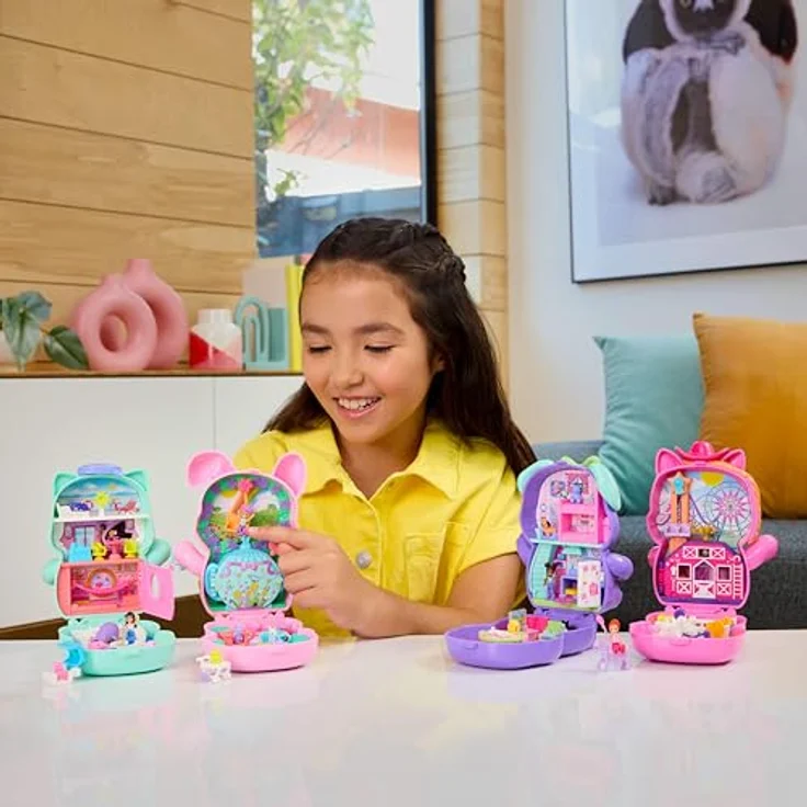 Polly Pocket Pony-Rodeo-Schatulle JCR39, Spielset mit 1 Puppe, 2 Pferdchen und 10 Zubehörteilen für Mode und Essen, tragbares Spielzeug für unterwegs – Bild 2
