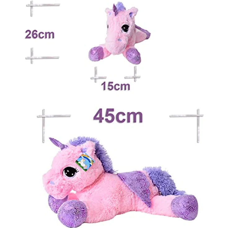 TE-Trend Einhorn-Stofftier 45 cm - Kuscheliges Plüschtier-Einhorn mit lila Glitzerhorn für magische Abenteuer – Bild 5