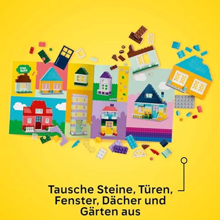 LEGO Classic Kreative Häuser, Bausteine-Set für Kinder, Konstruktionsspielzeug mit 850 Steinen, Haus-Bauen-Spielzeug mit Zubehör, Geschenk für Jungen und Mädchen ab 4 Jahren 11035 – Bild 4