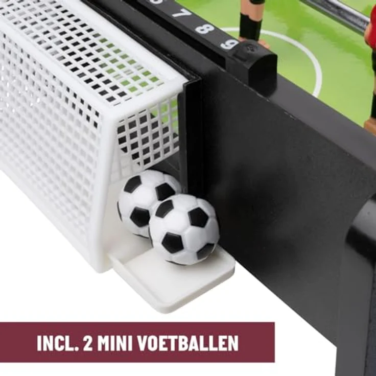 Umbro Mini Tischkicker - Kompakter Kickertisch mit 12 Spielern in Rot und Gelb, inkl. 2 Mini Fußballen, Schwarz – Bild 2