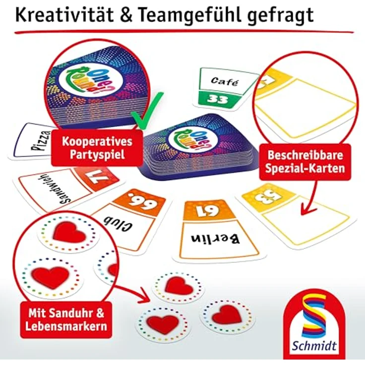 Schmidt Spiele 49460 One Round, kooperatives Kartenspiel für 2-12 Spieler, ab 8 Jahren, schnelle Assoziationsrunden – Bild 4