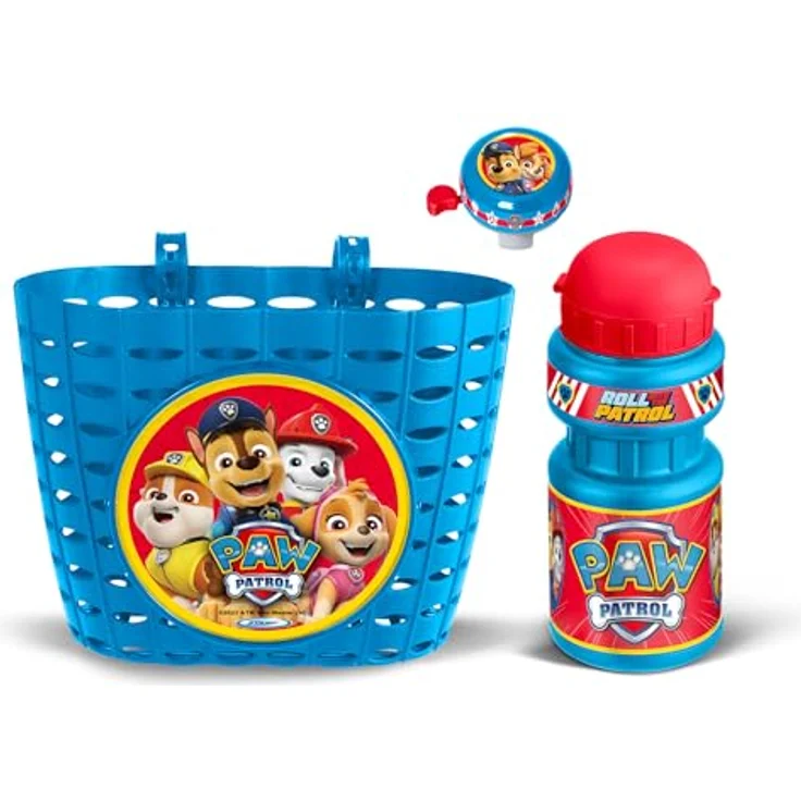 STAMP PA450508 PAW Patrol Kinderfahrrad Zubehör Set, Korb mit Trinkflasche und Glocke, Blau, 350 ml容量 – Bild 1