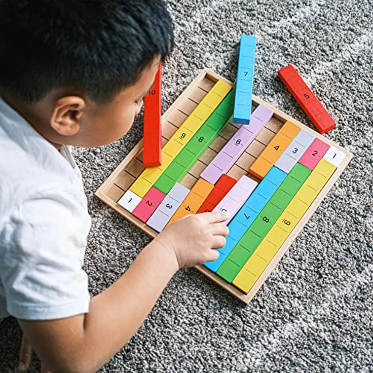 Bigjigs Toys Didaktische Tabelle Zehner, Lernspiel aus Holz zur Zahlenverknüpfung, 1-10, kindgerechte Farben – Bild 6