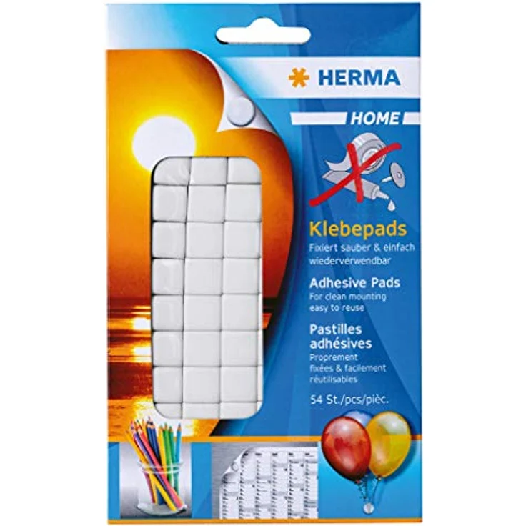 HERMA 1350 Klebepads, 54 Stück, ablösbare & wiederverwendbare Klebestips in Weiß für Bilder, Poster, Fotos & Karten – Bild 1