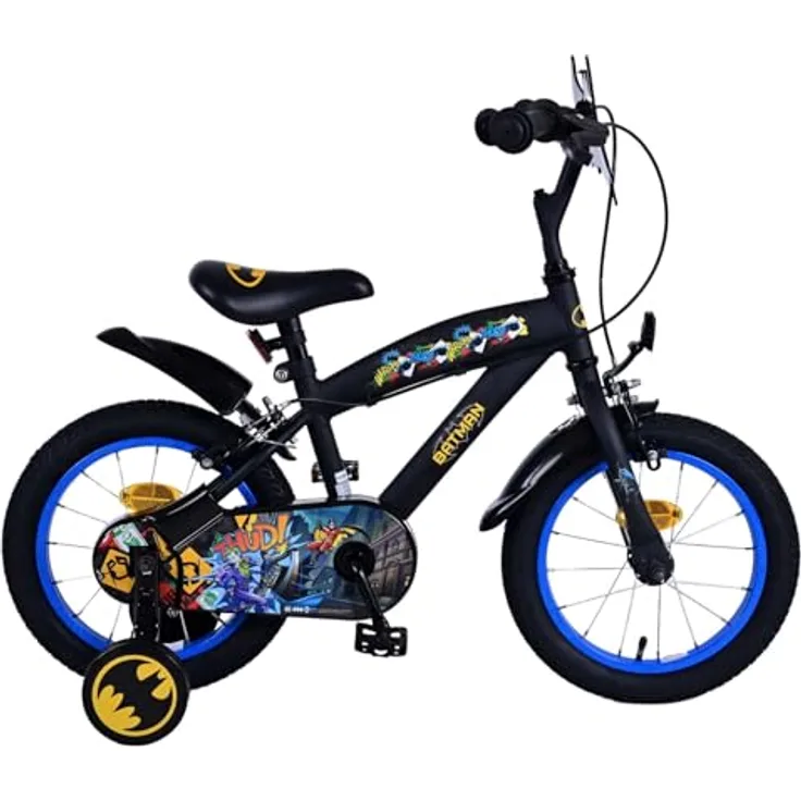 Volare Batman 14-Zoll-Kinderfahrrad schwarz - Geschlossener Kettenkasten, weicher Sattel, abnehmbare Stützräder