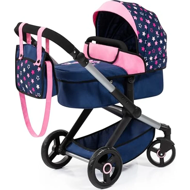 Bayer Design Kombi-Puppenwagen Xeo Sterne dunkelblau rosa – Bild 2