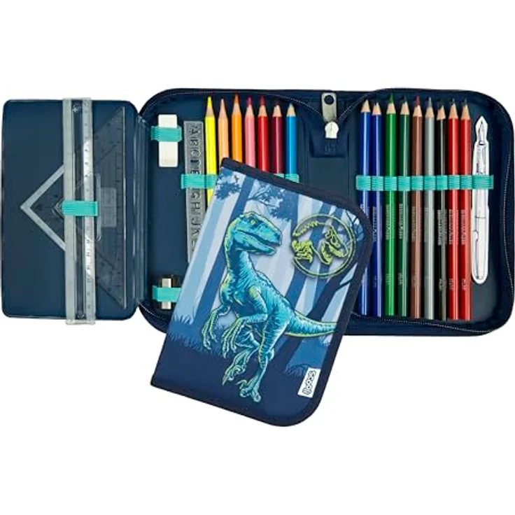 Scooli Gefülltes Schüleretui Jurassic World, mit 14 Buntstiften, ergonomisch geformt, ideal für Schule und Freizeit, ab 6 Jahren – Bild 2