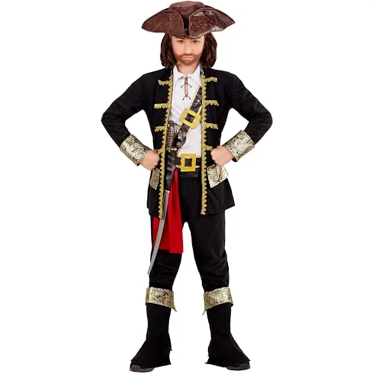 Widmann Kinderkostüm Piratenkapitän, Mantel, Hemd, Hose, Gürtel und Hut für 11-13 Jahre (Gr. 158)
