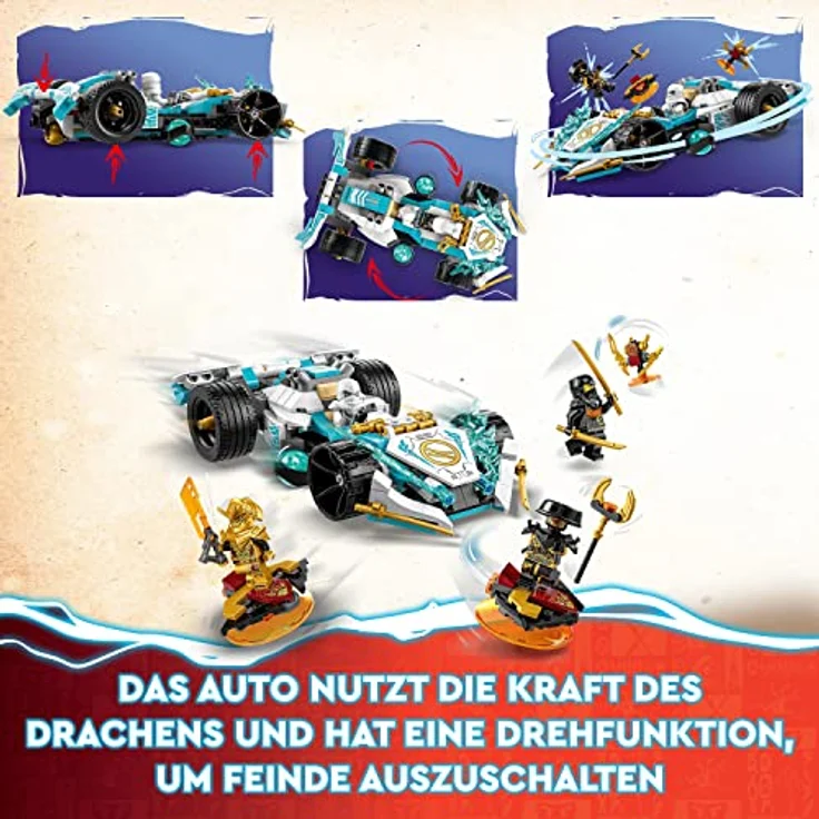 LEGO 71791 NINJAGO Zanes Drachenpower-Spinjitzu-Rennwagen, Spielzeug für Kinder ab 7 Jahren, Jungen & Mädchen, Fahrzeug-Bausatz mit Spinnfunktion und 4 Minifiguren – Bild 5