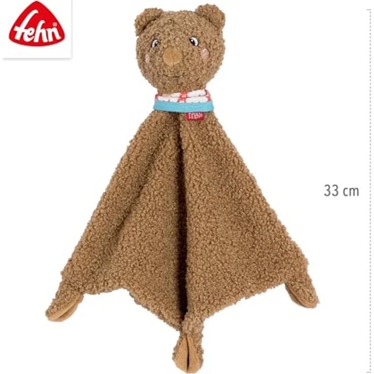 Fehn Schmusetuch Bär, kuscheliges Schnuffeltuch für Babys mit verschiedenen Stoffen zur Förderung von Tast- und Greifsinn – Bild 5