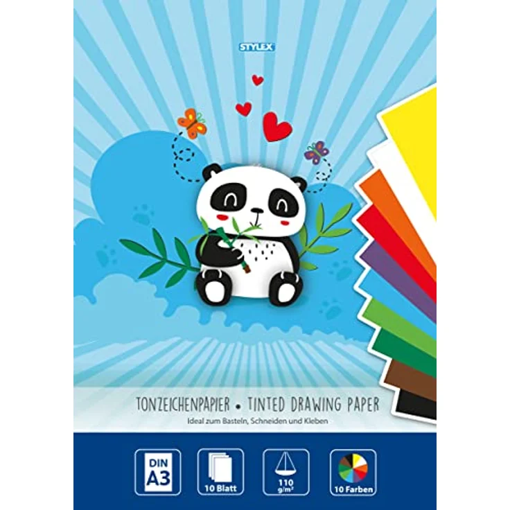 Stylex 46724 - Tonzeichenpapier, DIN A3, 110 g/m², 10 Blatt in 10 verschiedenen Farben, zum Basteln, Schneiden und Kleben – Bild 1