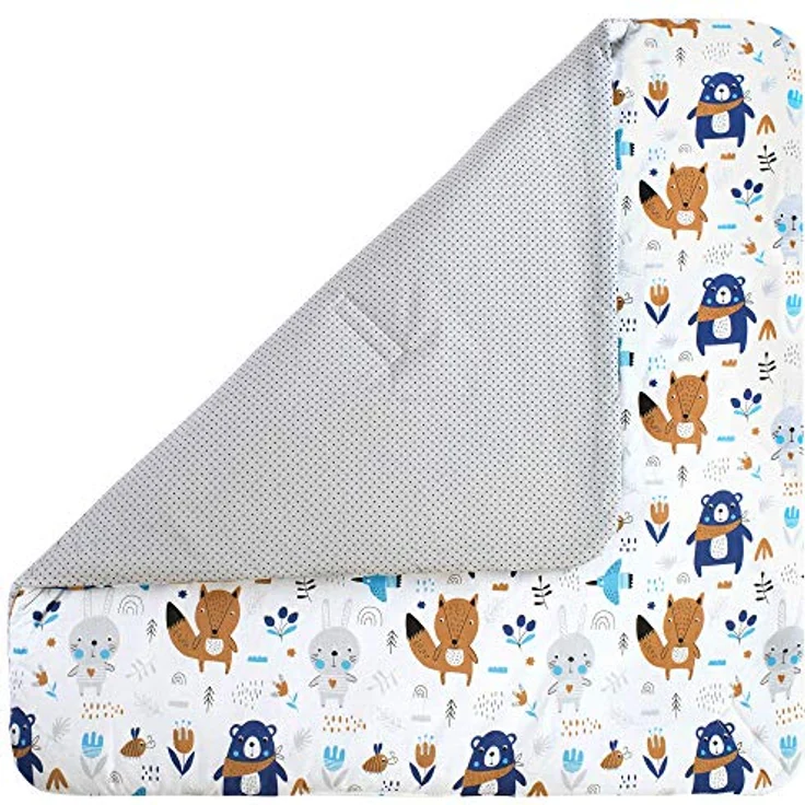Steckkissen 100% Baumwolle 75x75cm Einschlagdecke Babyhörnchen doppelseitig weich ganzjährig multifunktional antiallergisch Babys Medi Partners (Tiere im Wald mit Grau Punkten) – Bild 4