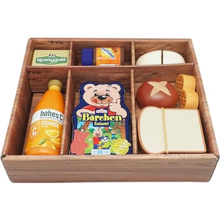 tanner DER KLEINE KAUFMANN Tanner Deco – Großes Frühstücksset aus Holz, hellbraun, 8 Holz-Miniaturen mit Metalldose und scannbaren Barcodes, geeignet ab 2 Jahren – Bild 4