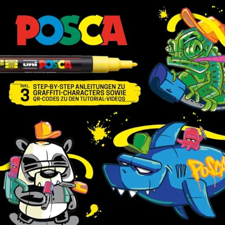 Faber-Castell uni-ball 186830 - POSCA Marker Set, 20er Etui, inkl. Anleitungen für 3 Graffiti Charaktere, wasserbasierte Tinte, verschiedene Spitzen – Bild 5